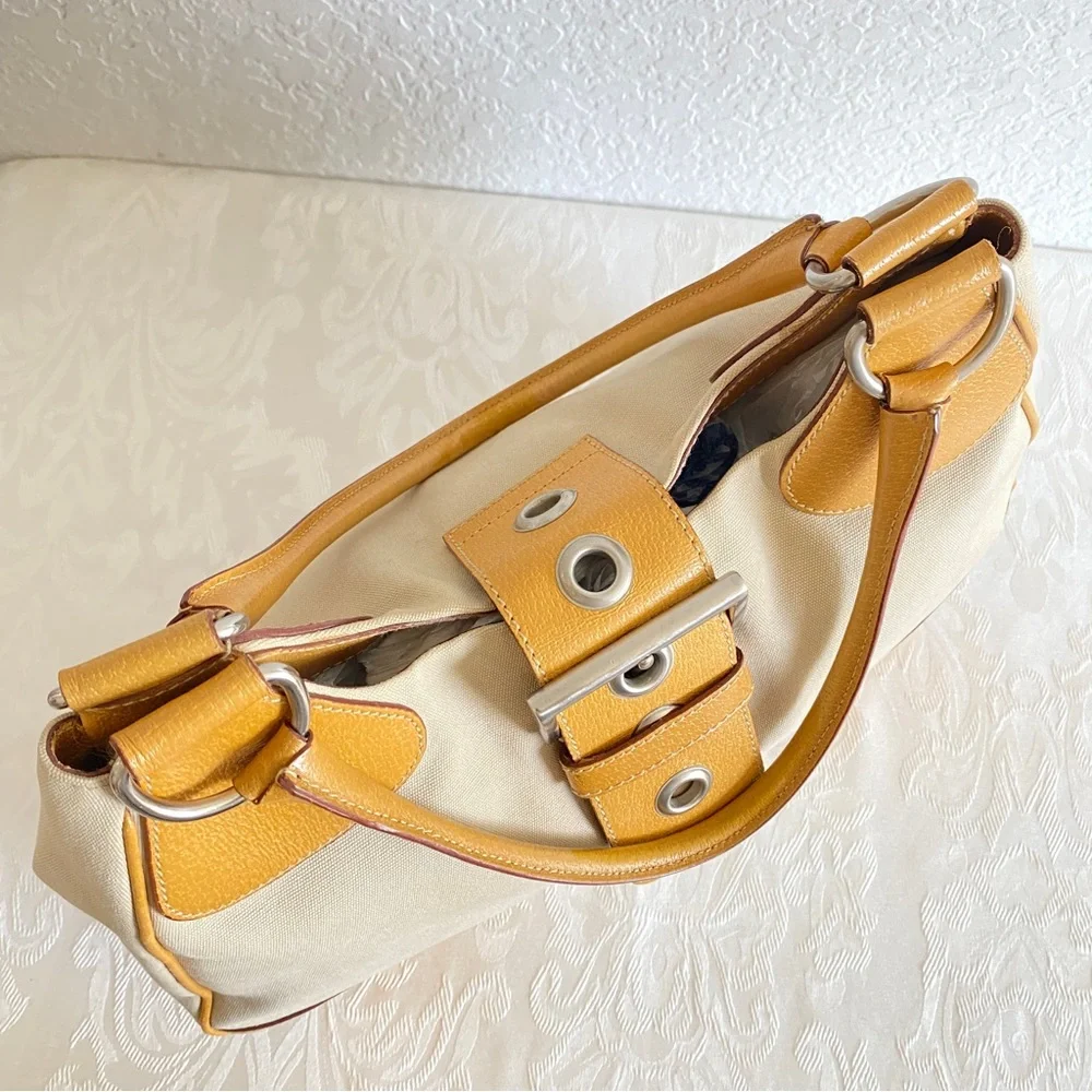 Prada khaki canvas leather hobo bag